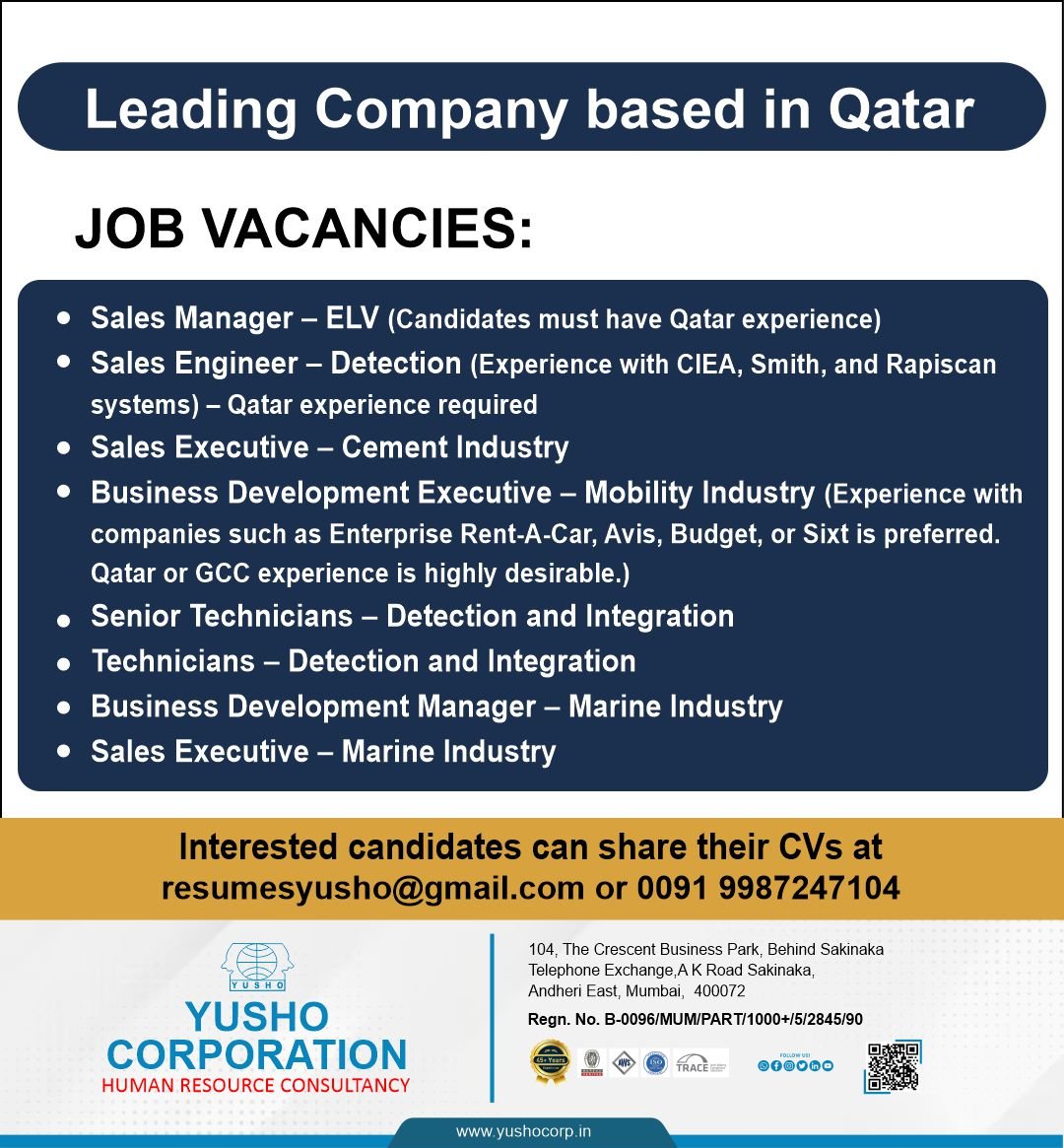 Qatar Job Vacancies 2026: Hirig For A leading company based in Qatar