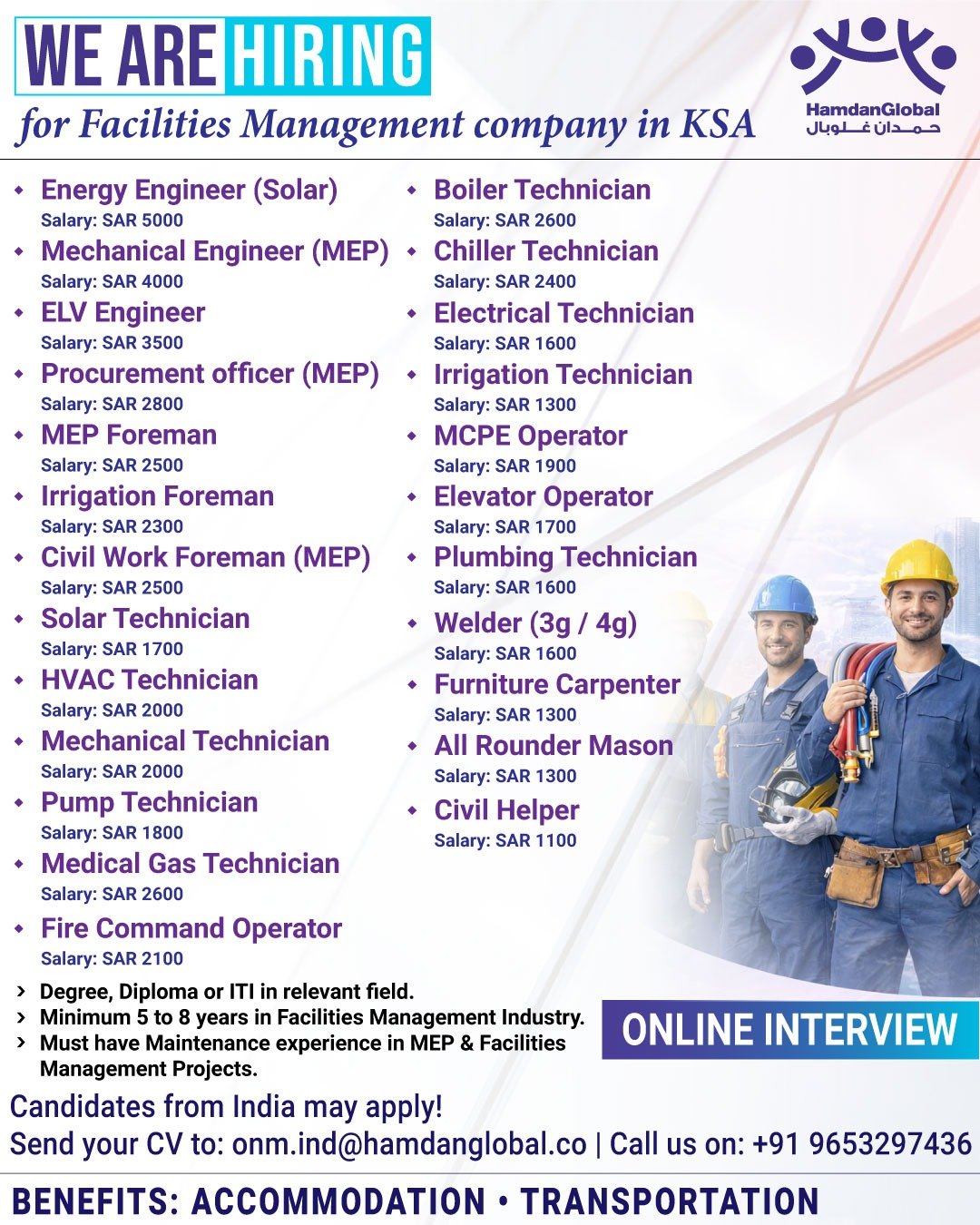 Saudi Arabia Facilities Management Jobs 2026 – Apply Online for Multiple Technical Roles