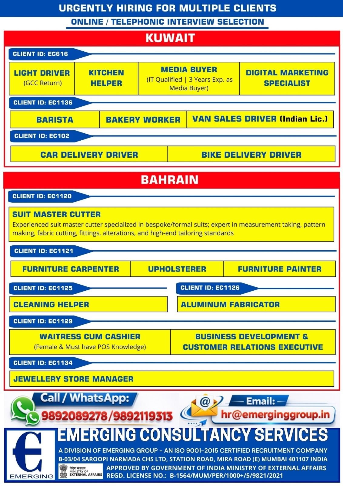 Urgently Hiring for Kuwait & Bahrain – Online / Telephonic Interview Selection | Multiple Gulf Job Vacancies 2026