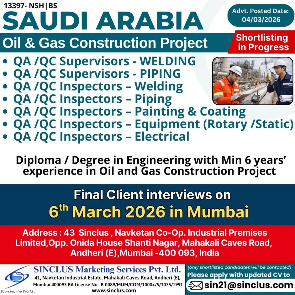 Saudi Arabia Jobs 2026 – Oil & Gas Construction Project - Apply Now Saudi Arabia Jobs 2026 – Oil & Gas Construction Project - Apply Now