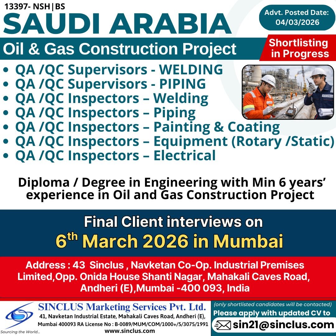 Saudi Arabia Jobs 2026 – Oil & Gas Construction Project - Apply Now