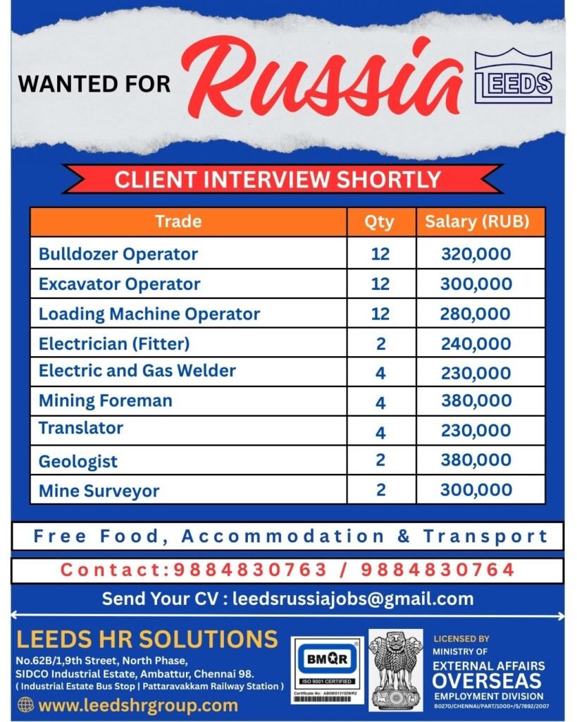 Russia Mining Project Jobs 2026: hiring skilled candidates for multiple positions in the Mining & Construction sector 