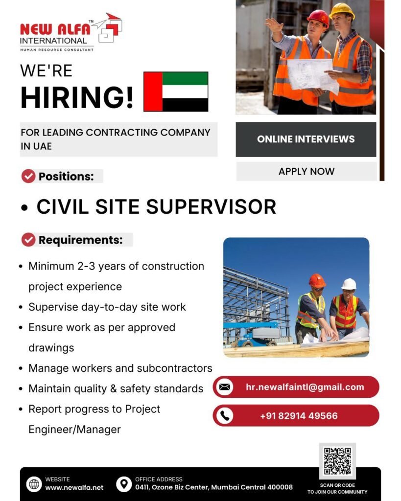 UAE : hiring Civil Site Supervisors 