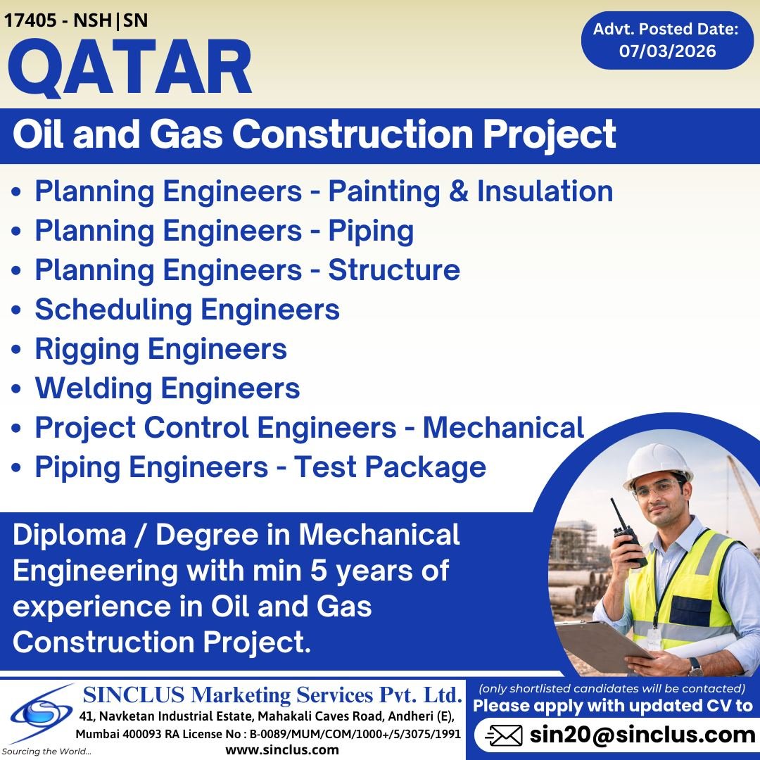 Hiring Urgent For Qatar | Oil & Gas Construction Project - Apply Now