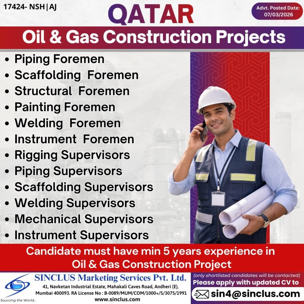Hiring for Oil & Gas Construction Projects – Qatar 