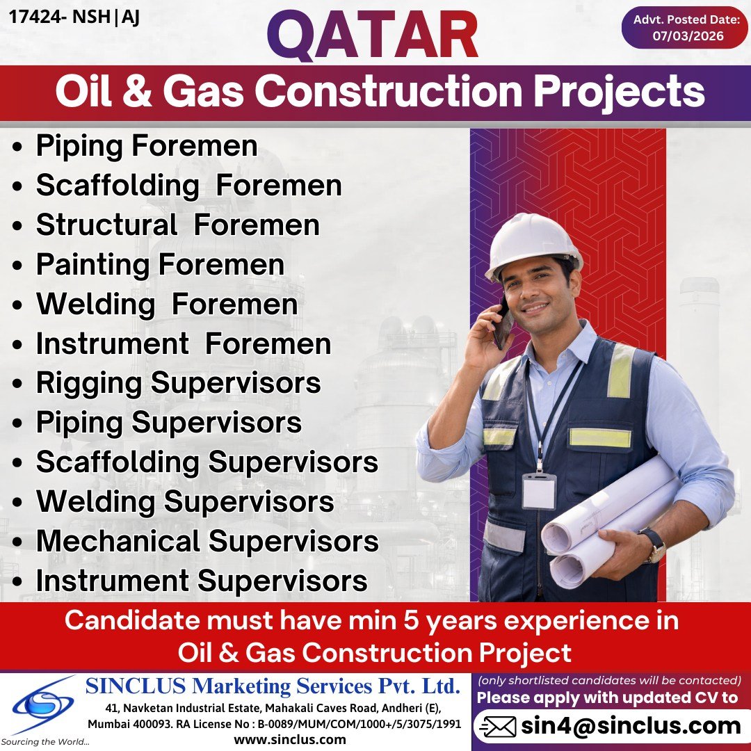 Hiring for Oil & Gas Construction Projects – Qatar 