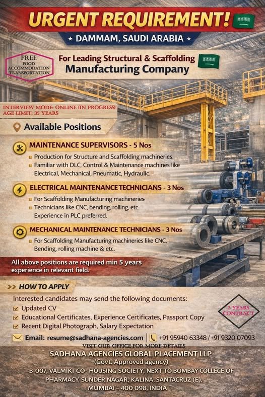 Saudi Arabia Jobs 2026 – Dammam Manufacturing Company Hiring