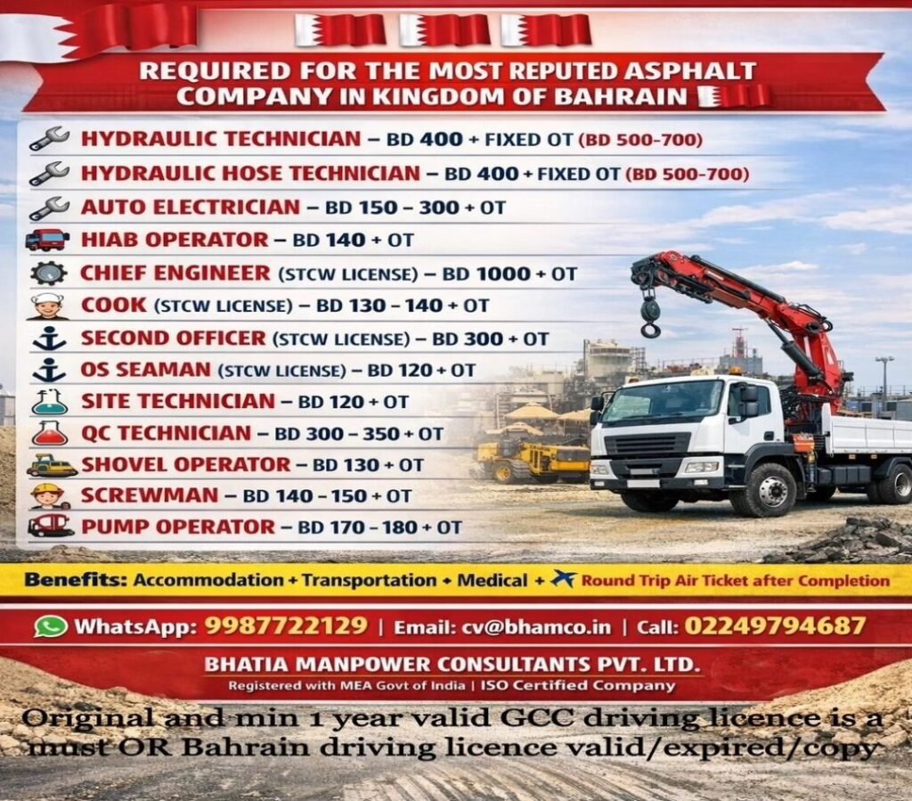 Bahrain Jobs 2026 – Urgent Hiring for Asphalt Company