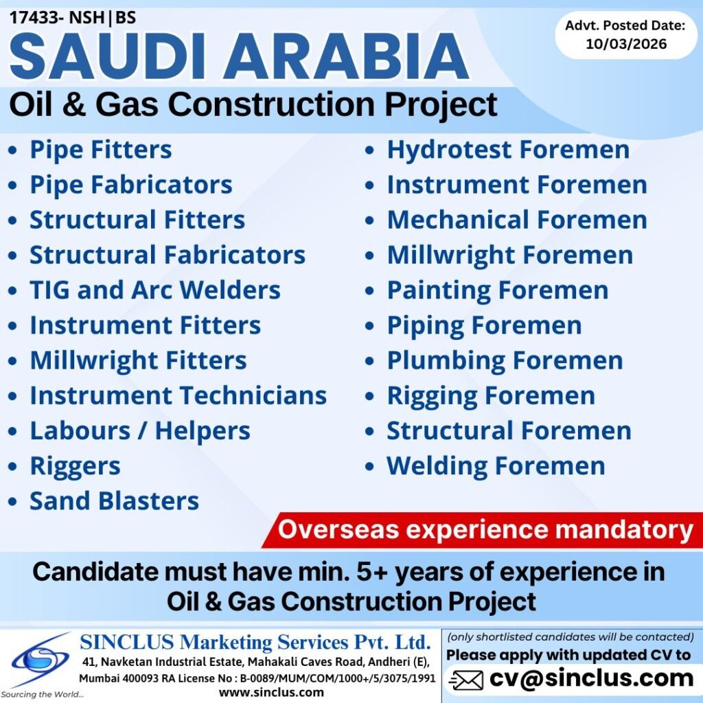 Saudi Arabia Oil & Gas Construction Project Jobs 2026 - Apply Online