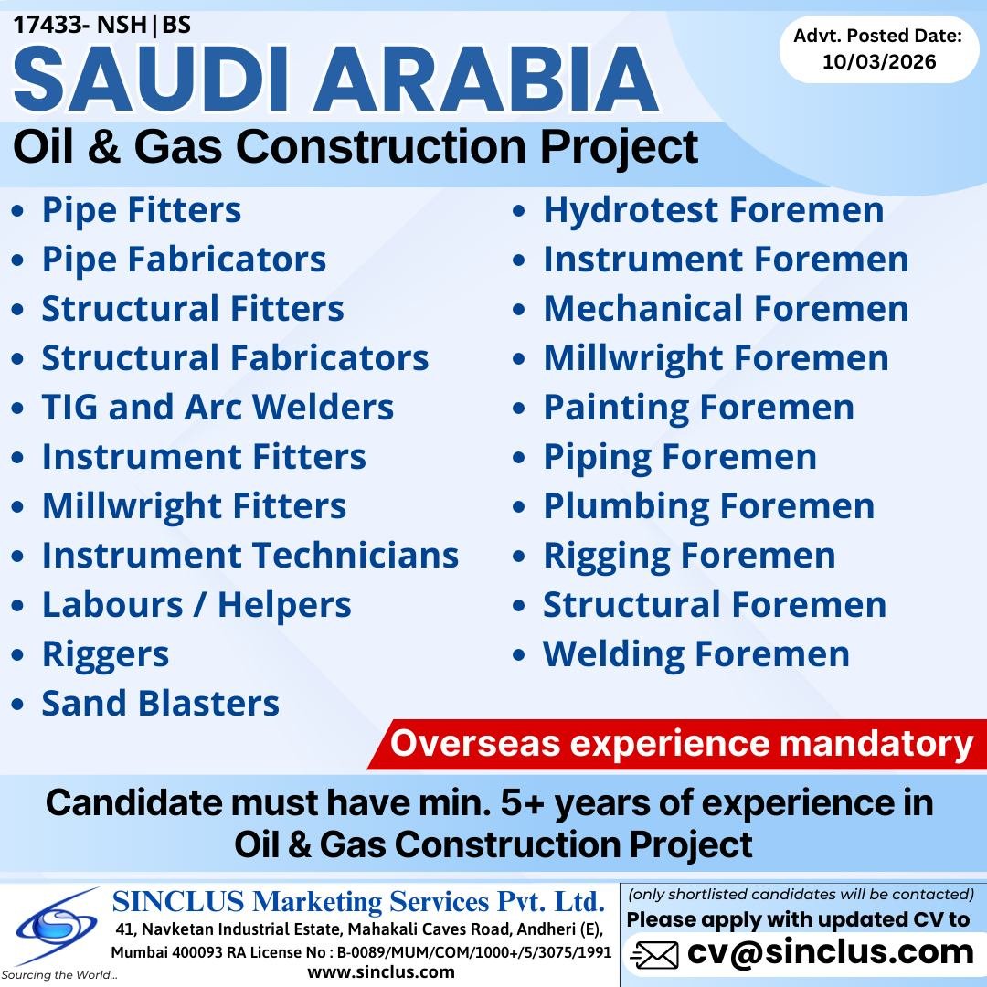 Saudi Arabia Oil & Gas Construction Project Jobs 2026 - Apply Online