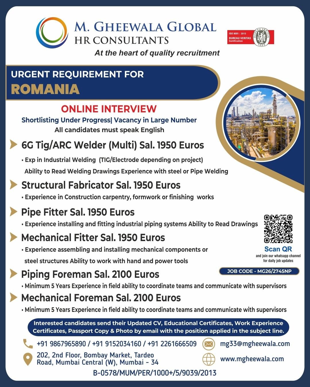 Romania Industrial Jobs 2026 – Apply Now | Salary up to 2100 Euros