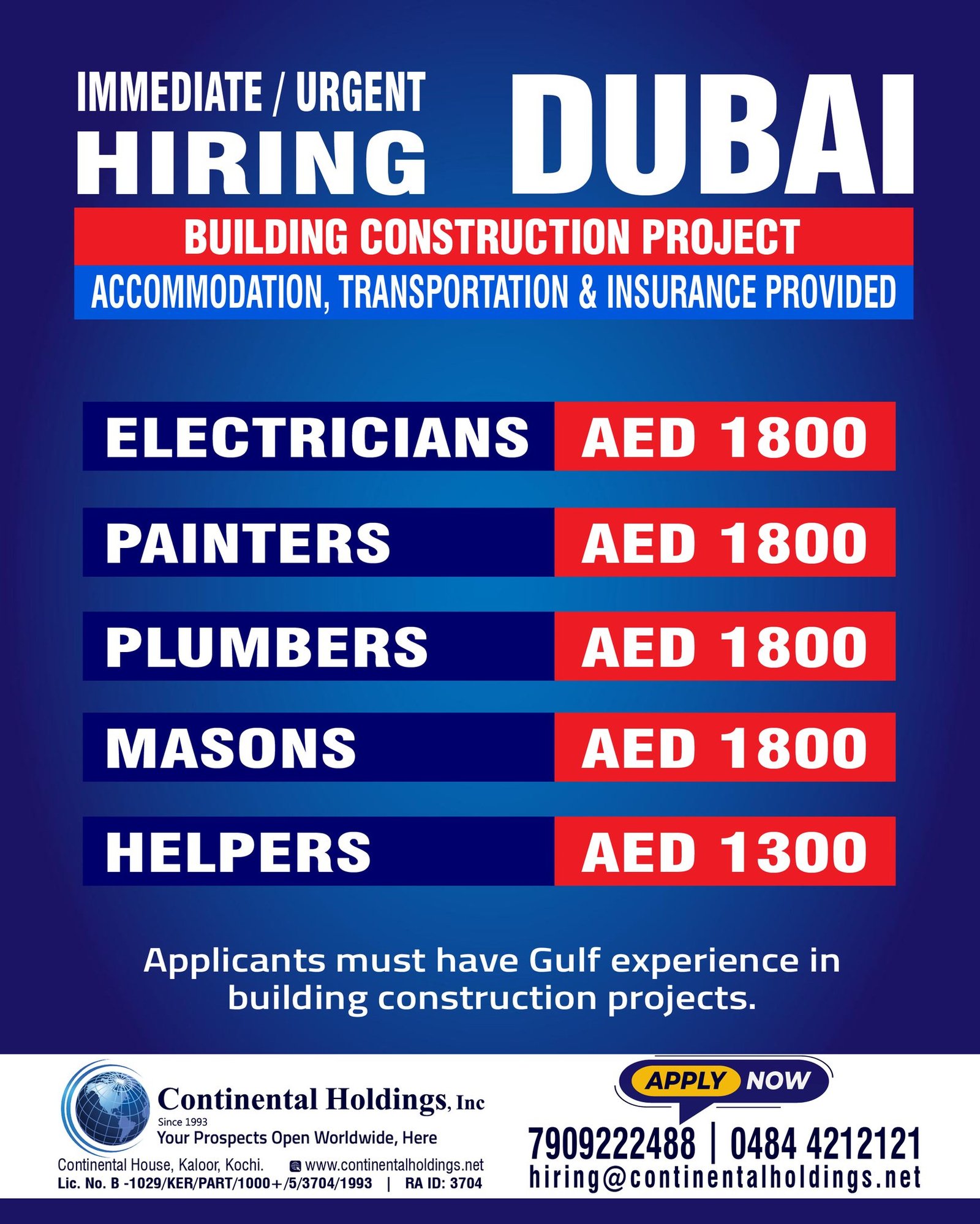 Urgent Hiring for Dubai Building Construction Project
