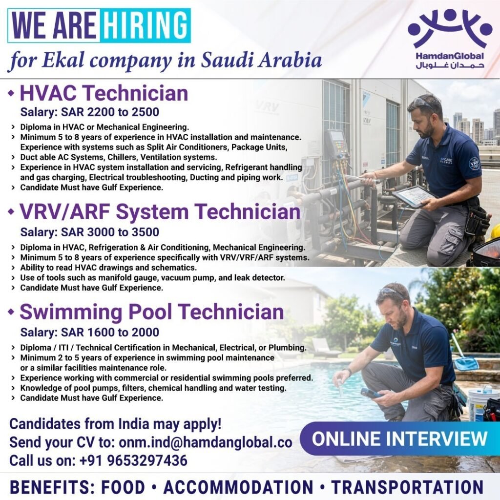 hiring for Ekal Company in Saudi Arabia