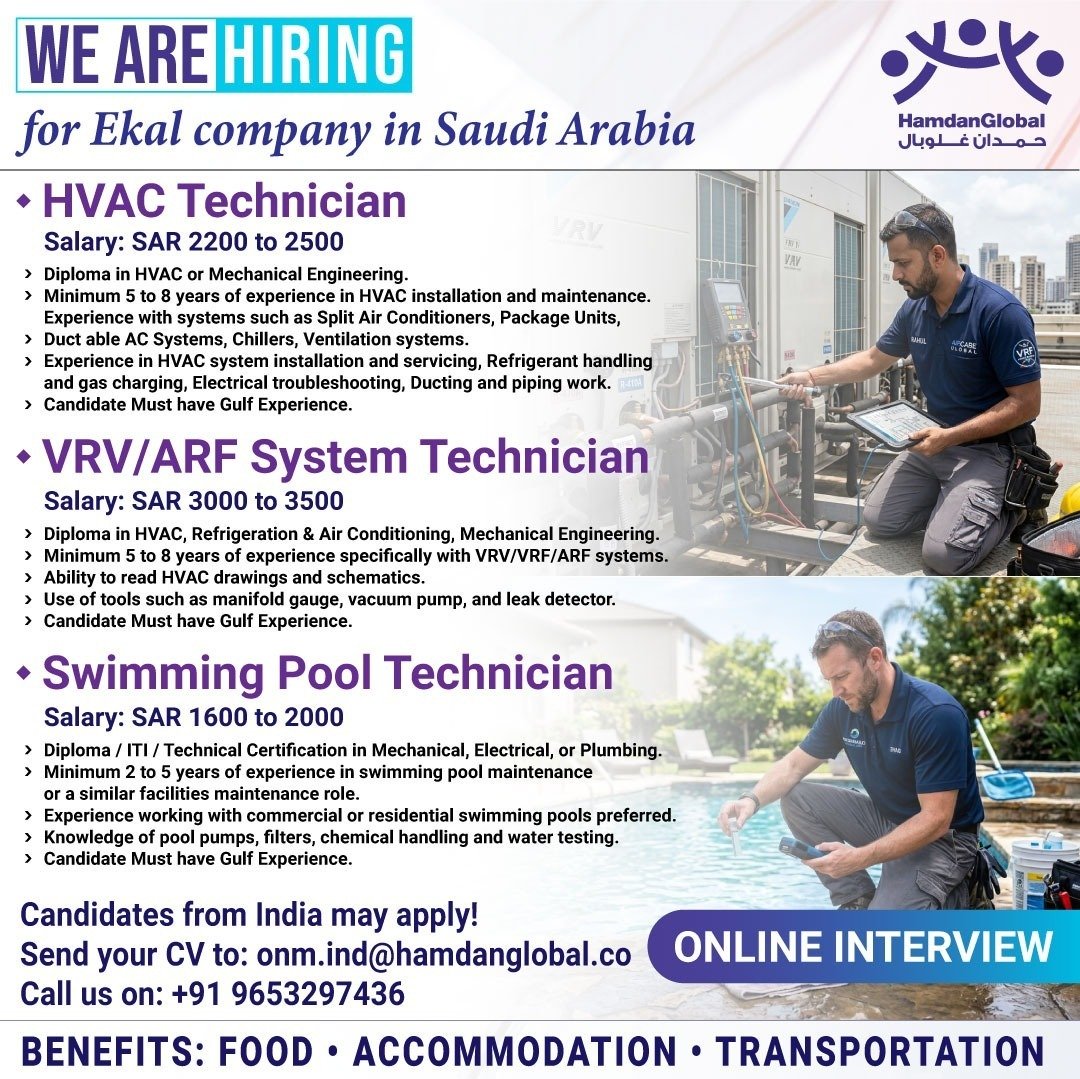 hiring for Ekal Company in Saudi Arabia