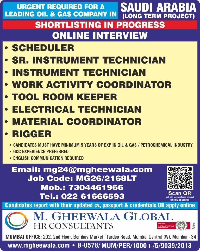 Saudi Arabia Oil and Gas Jobs – Online Interview | Long-Term Project