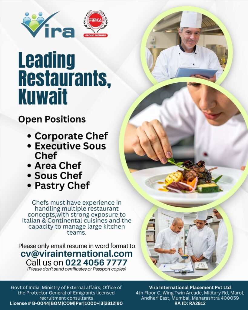 Jobs in Kuwait - Hiring For leading restaurants in Kuwait