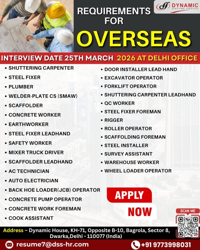 Job Requirement for Overseas - Large Vacancies - Apply Now