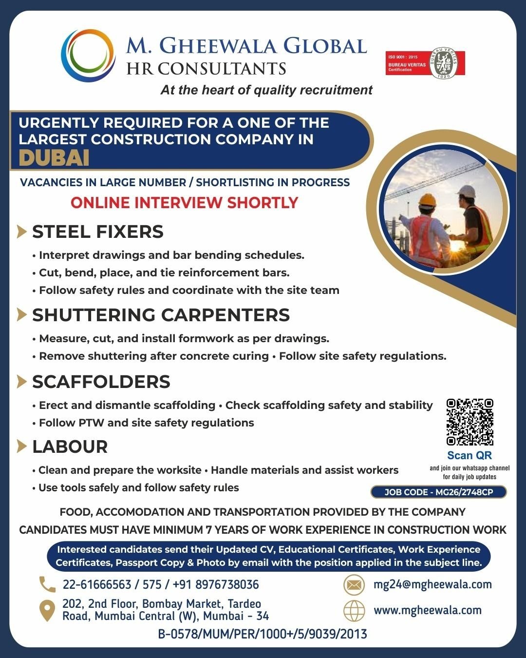 Dubai Construction Jobs 2026 – Apply Now