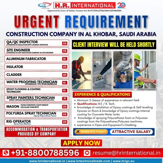 Urgent Construction Jobs in Saudi Arabia (Al Khobar) – Apply Now | Free Recruitment