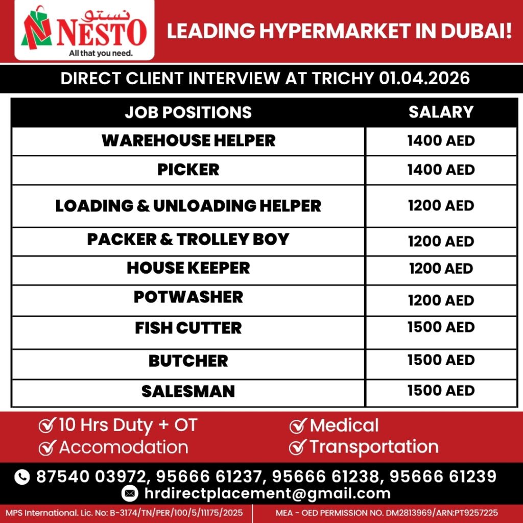 Urgent Hiring for Nesto Hypermarket in Dubai