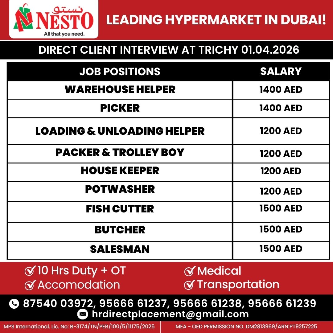 Urgent Hiring for Nesto Hypermarket in Dubai