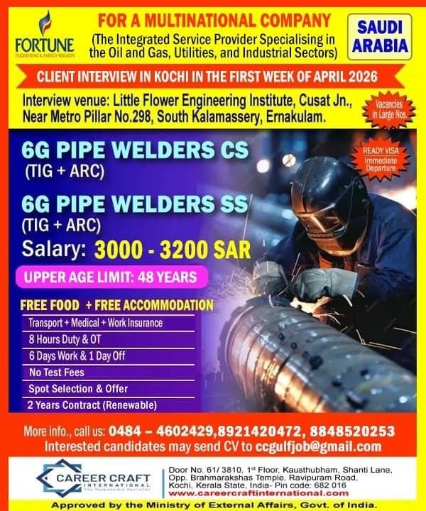 Saudi Arabia Welder Jobs 2026 – Urgent Hiring