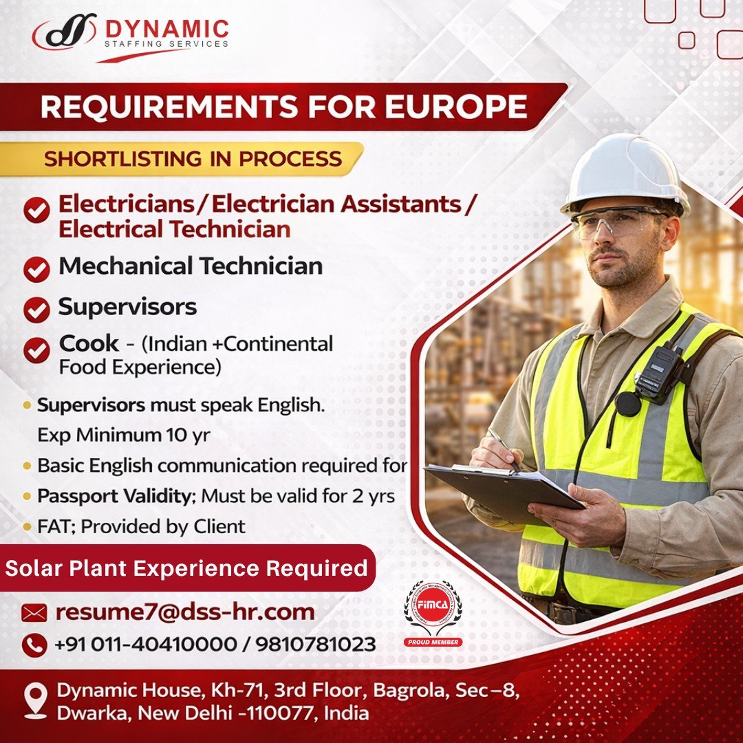 Requirement for Europe Prestigious Company - Apply Now