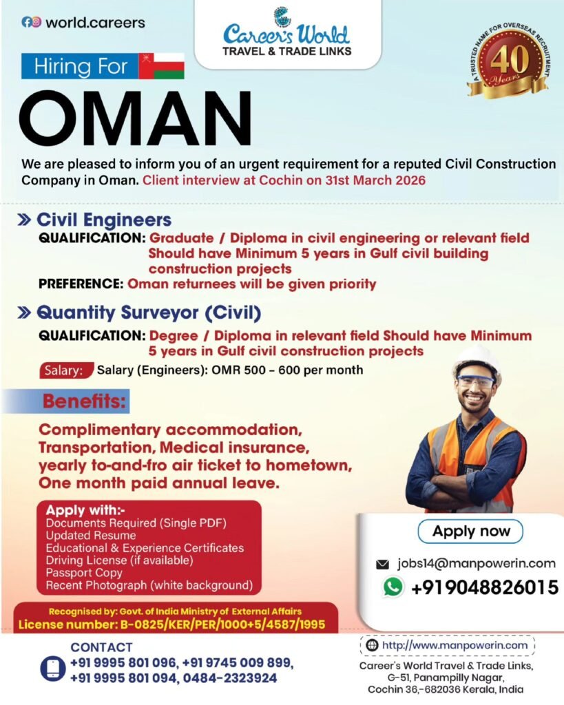 Oman Jobs 2026 – Civil Construction Company Hiring Oman Jobs 2026 – Civil Construction Company Hiring