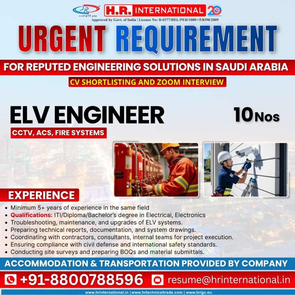 Hiring ELV Engineer For Saudi Arabia