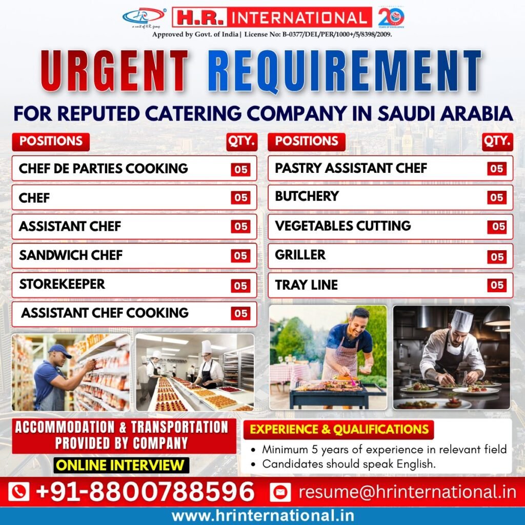 Saudi Arabia Catering Jobs 2026 – Urgent Hiring 