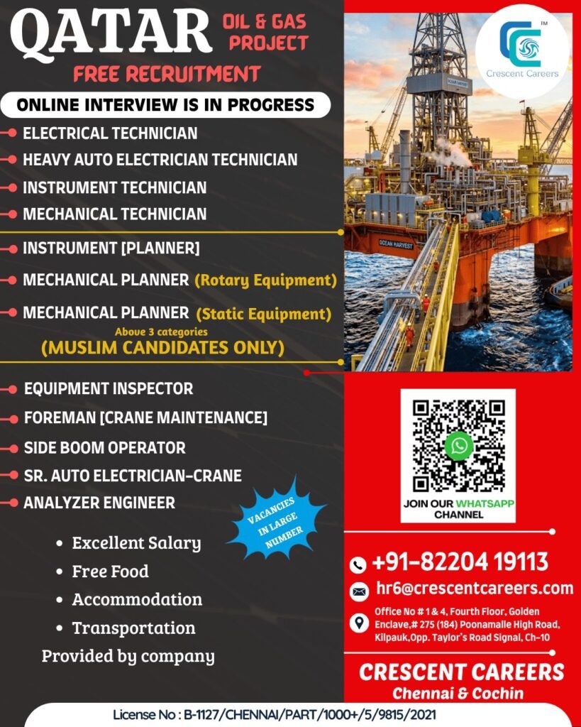 Qatar Oil & Gas Jobs 2026 – Free Recruitment | Technicians, Engineers & Operators Hiring