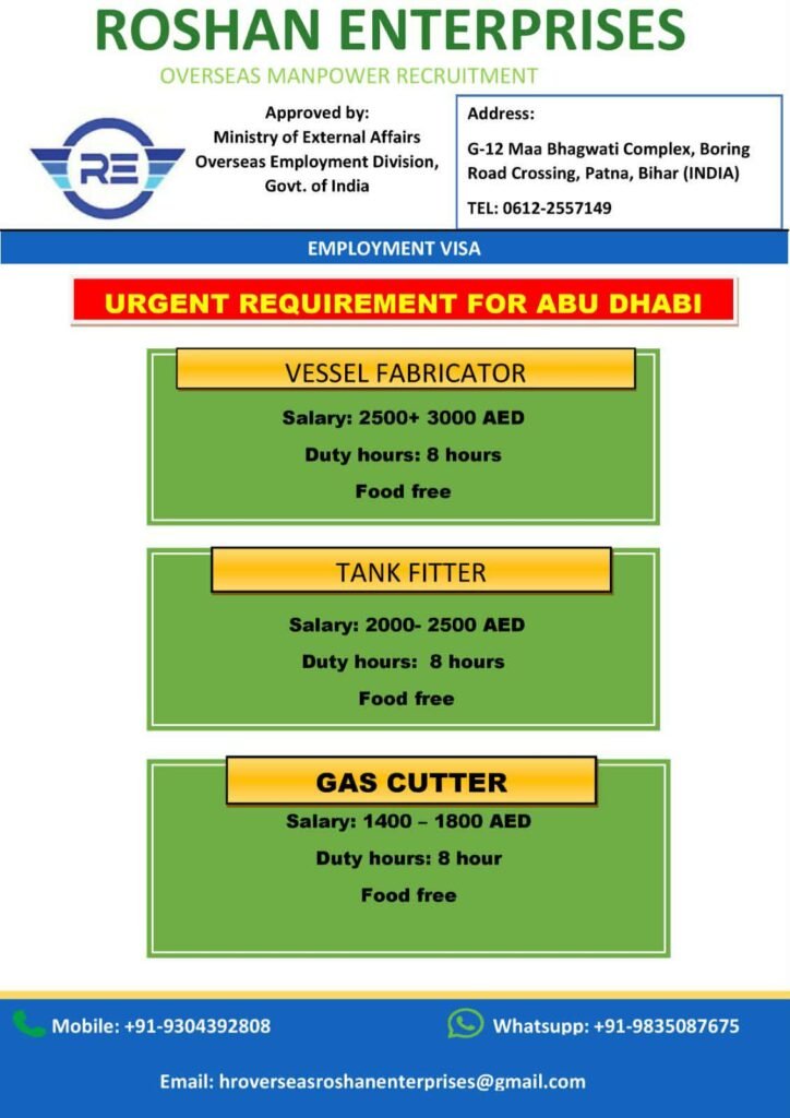 Urgent Jobs in Abu Dhabi for Vessel Fabricator, Tank Fitter, and Gas Cutter (2026) Urgent Jobs in Abu Dhabi for Vessel Fabricator, Tank Fitter, and Gas Cutter (2026)