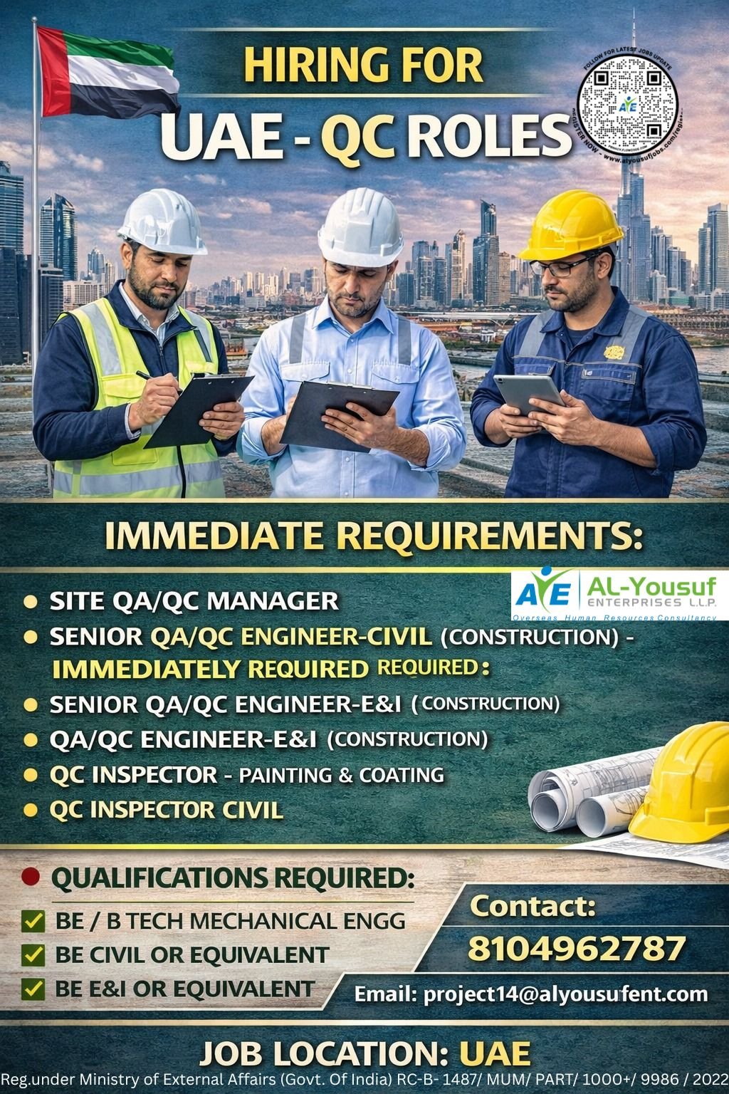Hiring for UAE – QC Roles | Immediate Mobilisation