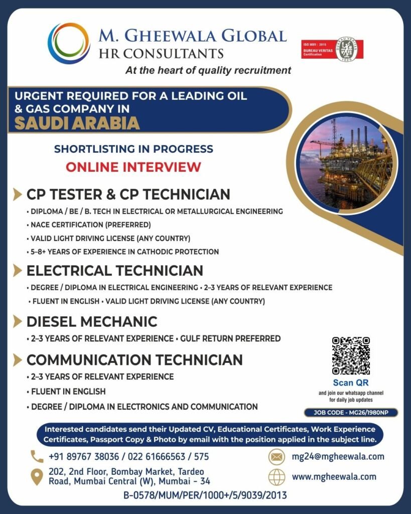 Urgent Jobs in Saudi Arabia for Oil & Gas Company – Apply Online (2026)