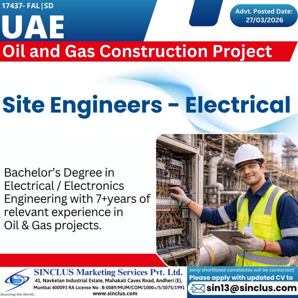 UAE Oil & Gas Jobs 2026 – Site Engineer Electrical Vacancy | Apply Now