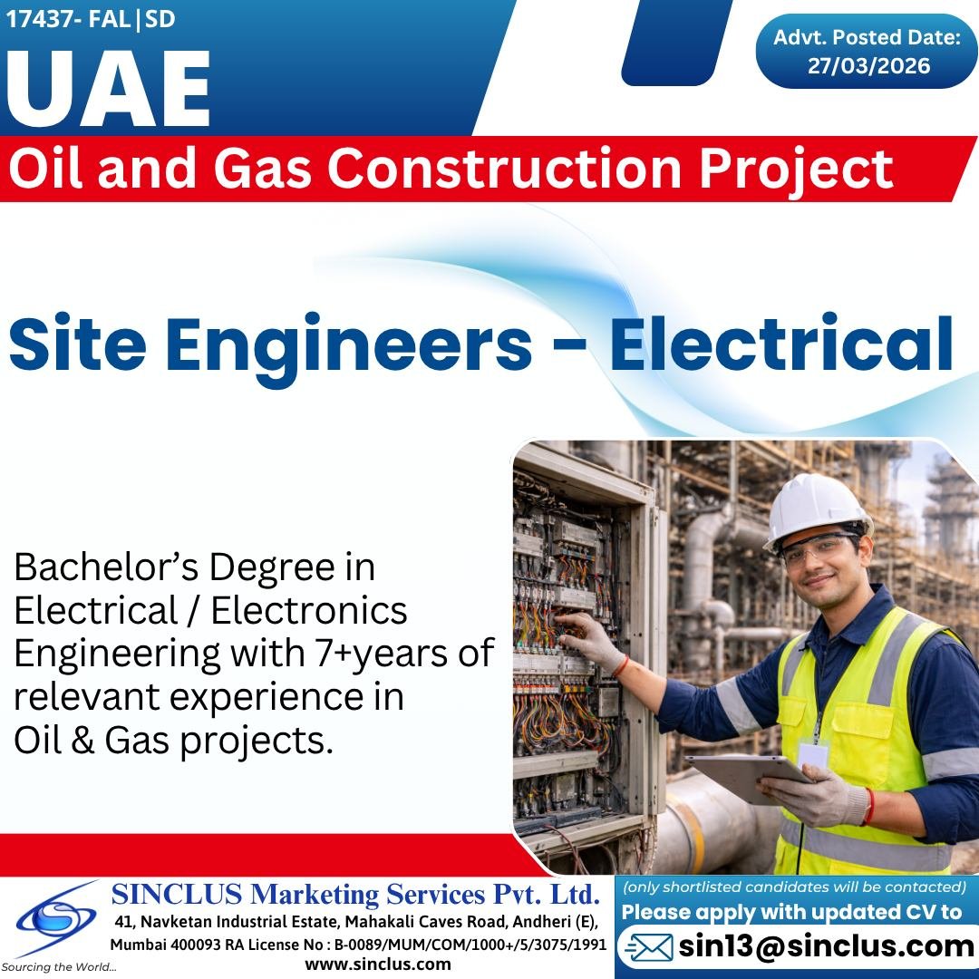UAE Oil & Gas Jobs 2026 – Site Engineer Electrical Vacancy | Apply Now