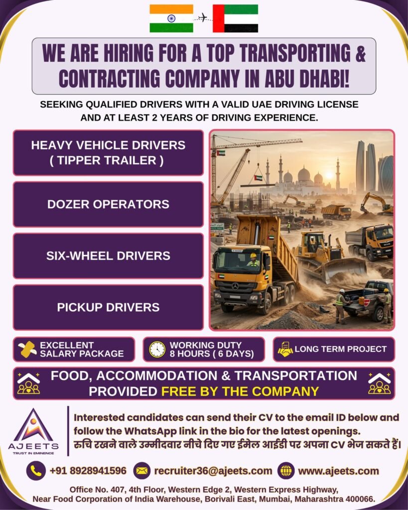 UAE : Hiring For leading transportation and contracting companies in Abu Dhabi