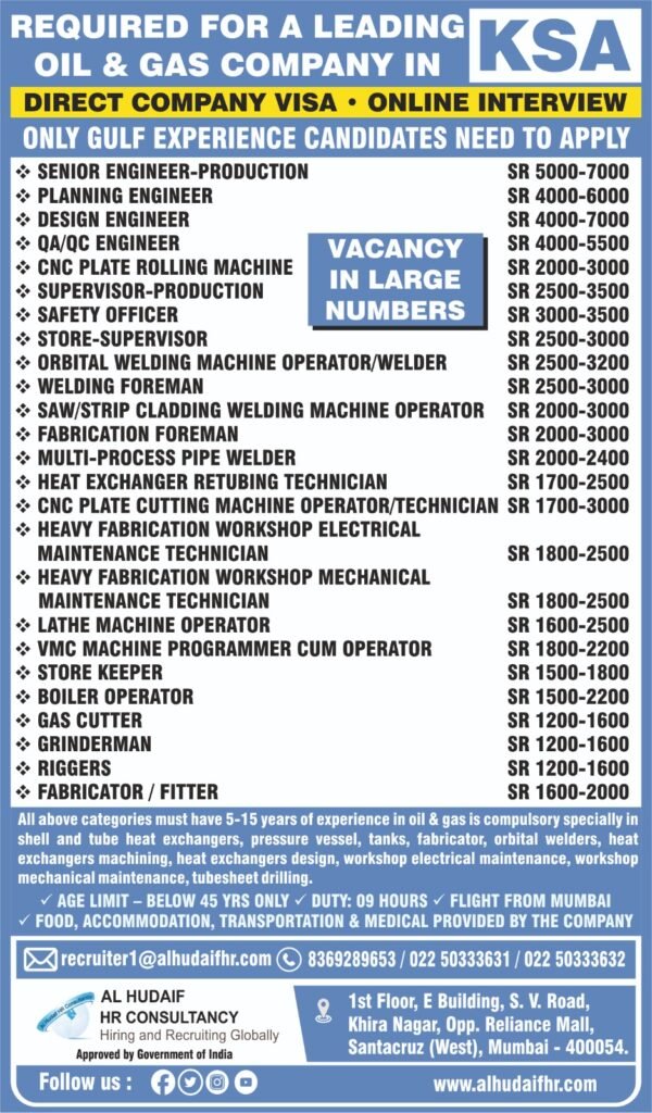Saudi Arabia Oil & Gas Jobs 2026 – Online Interview | Apply Online