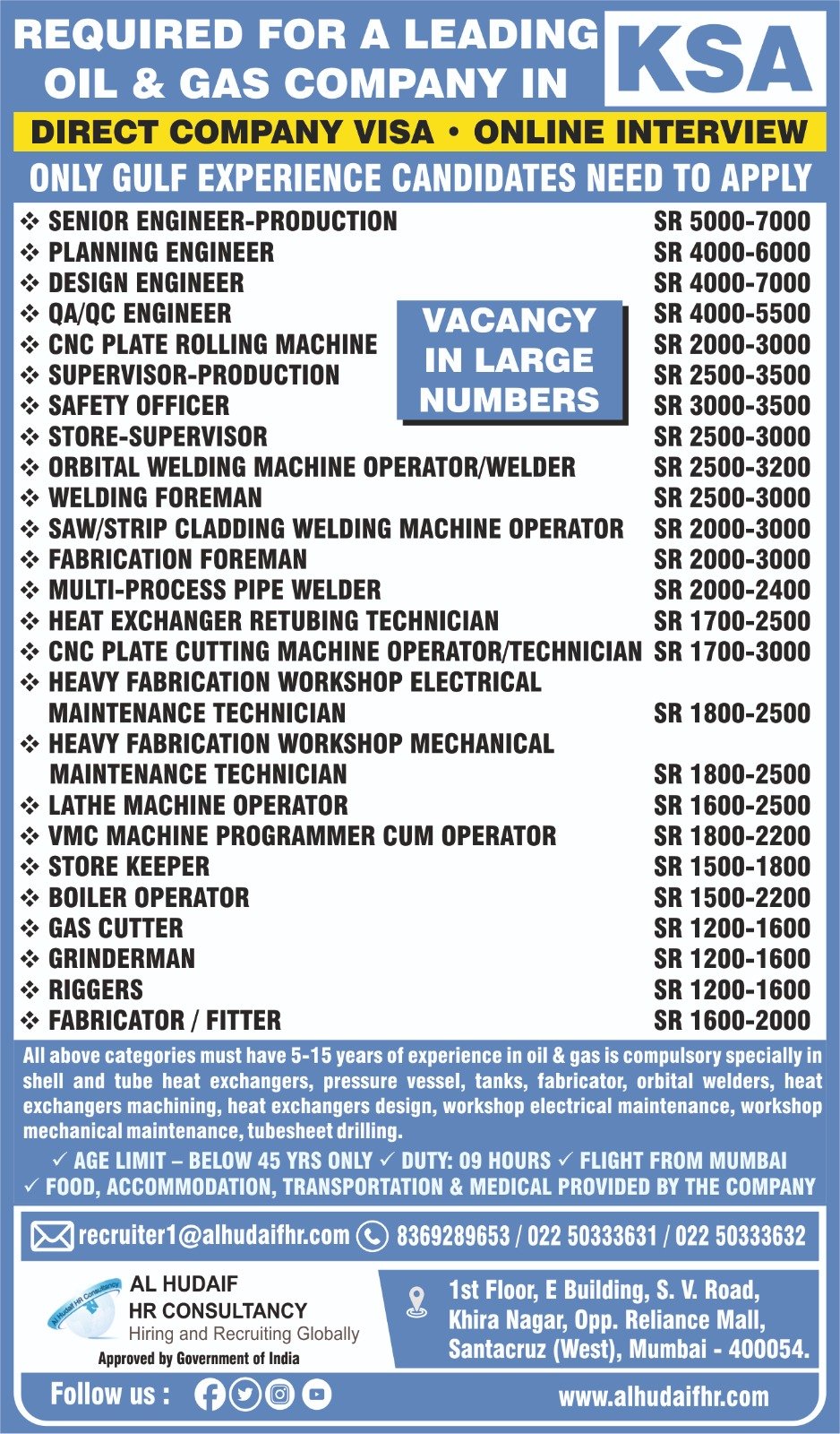 Saudi Arabia Oil & Gas Jobs 2026 – Online Interview | Apply Online