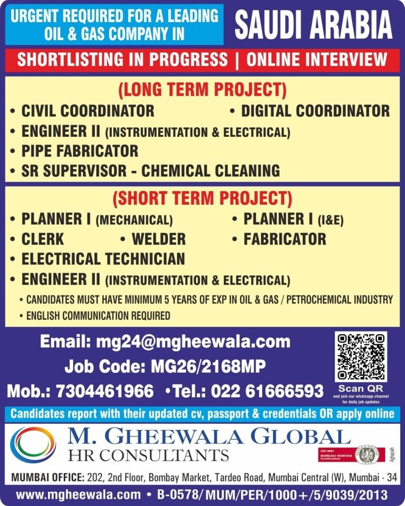 Urgent Oil & Gas Jobs in Saudi Arabia – Long Term & Short Term Projects | Apply Now