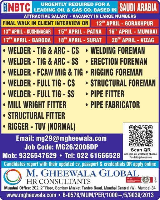 Saudi Arabia Oil & Gas Jobs 2026 | Walk-in Interview
