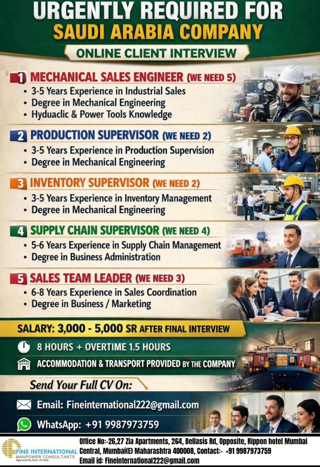 Saudi Arabia Jobs – Urgent Hiring For A reputed Saudi Arabia company