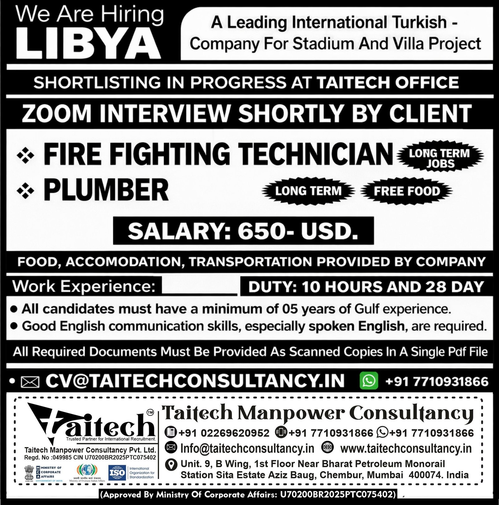Libya Jobs – Urgent Hiring for Construction Project