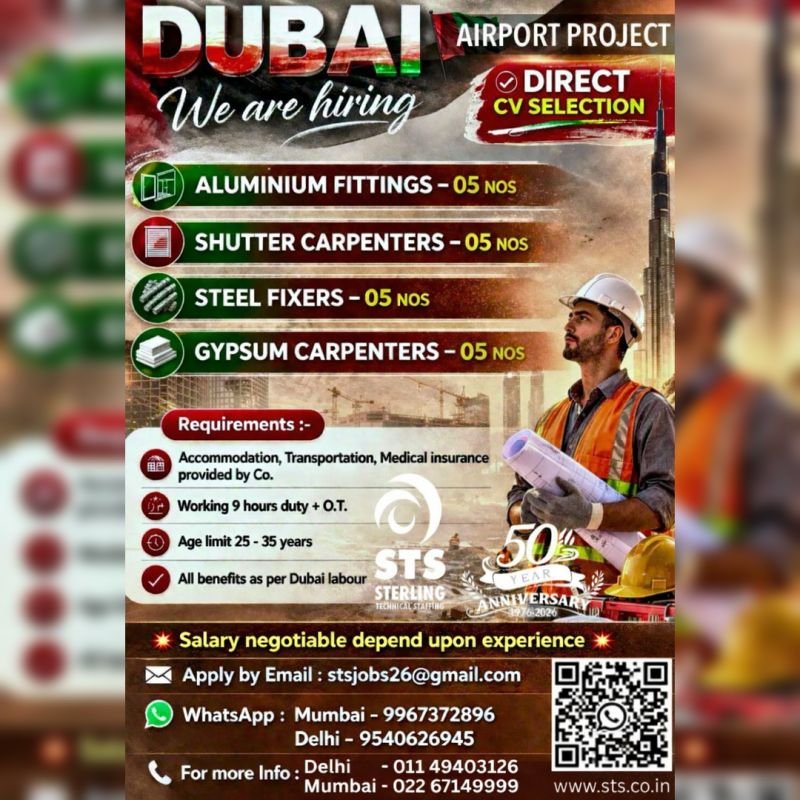 Hiring for Dubai Airport Project - Apply Today