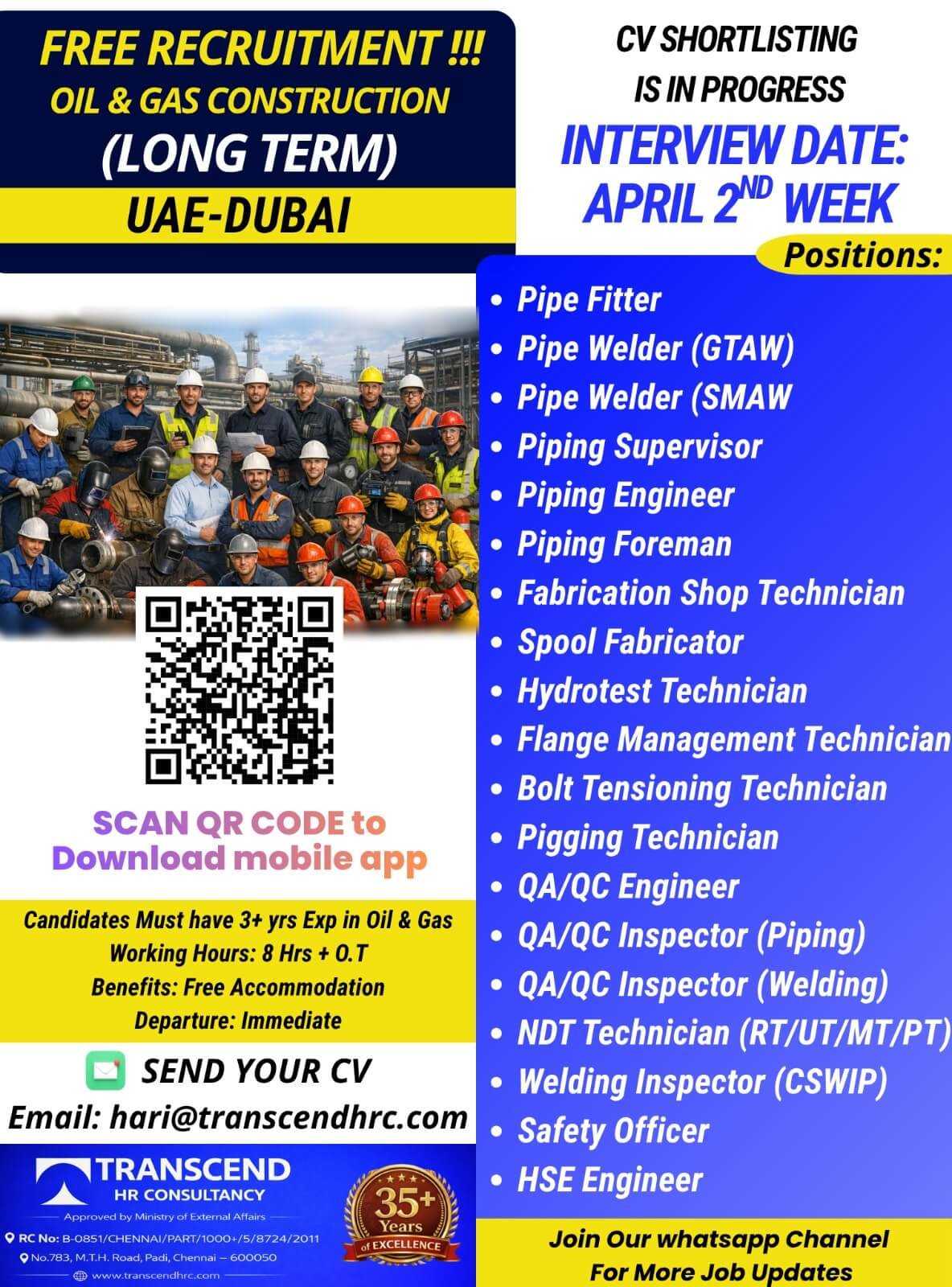 Free Recruitment UAE Oil & Gas Jobs 2026 – Dubai Long-Term Project | Apply Now