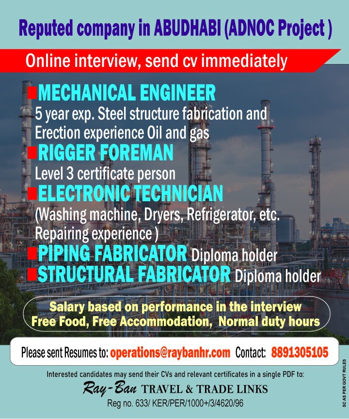 Jobs in Abu Dhabi – Hiring professionals for multiple technical and engineering position