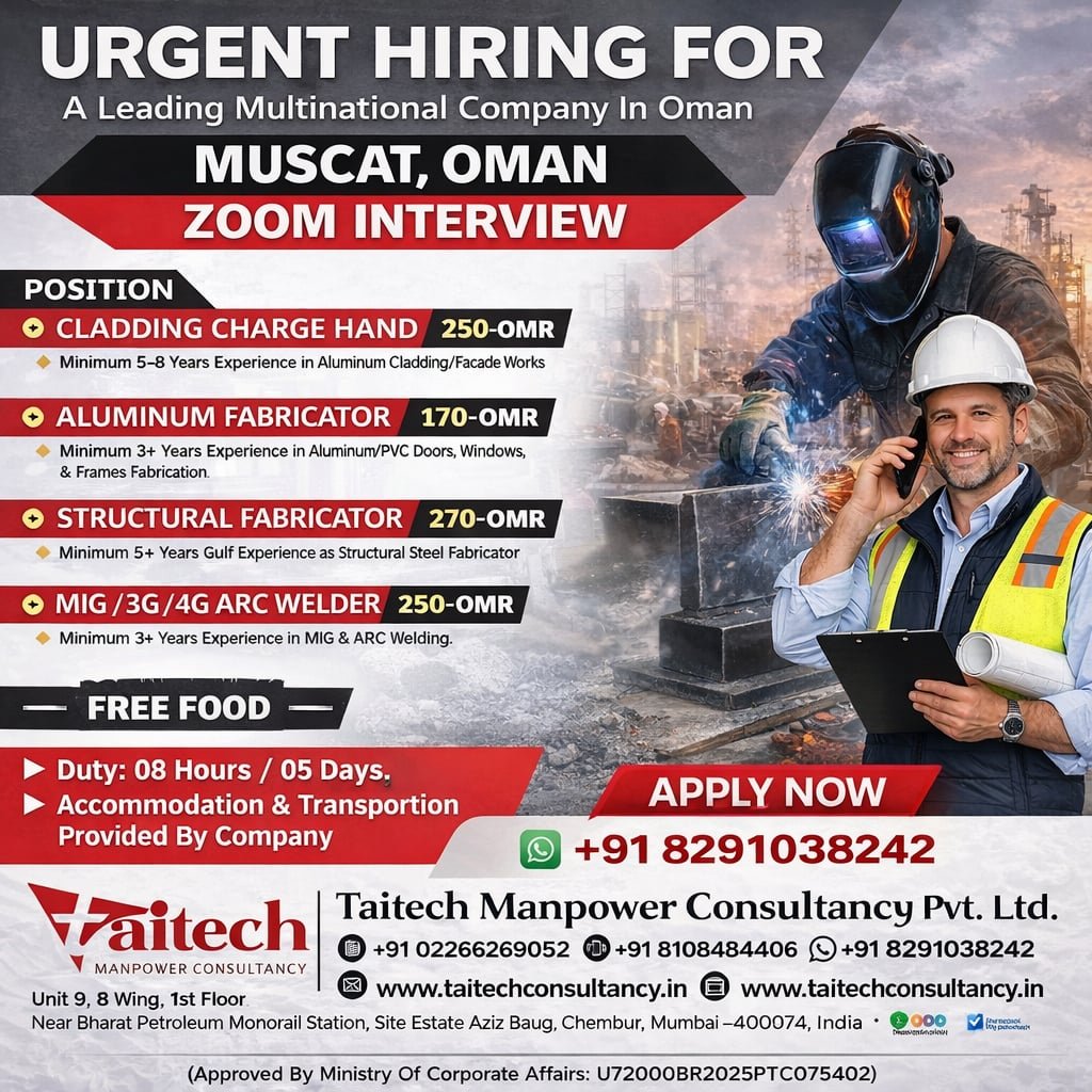 Oman Jobs 2026 – Urgent hiring for a multinational company in Muscat