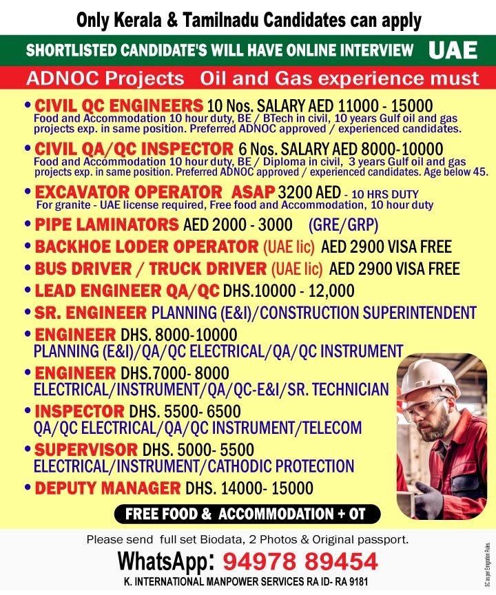 UAE Major Project Jobs 2026 – Oil & Gas Hiring