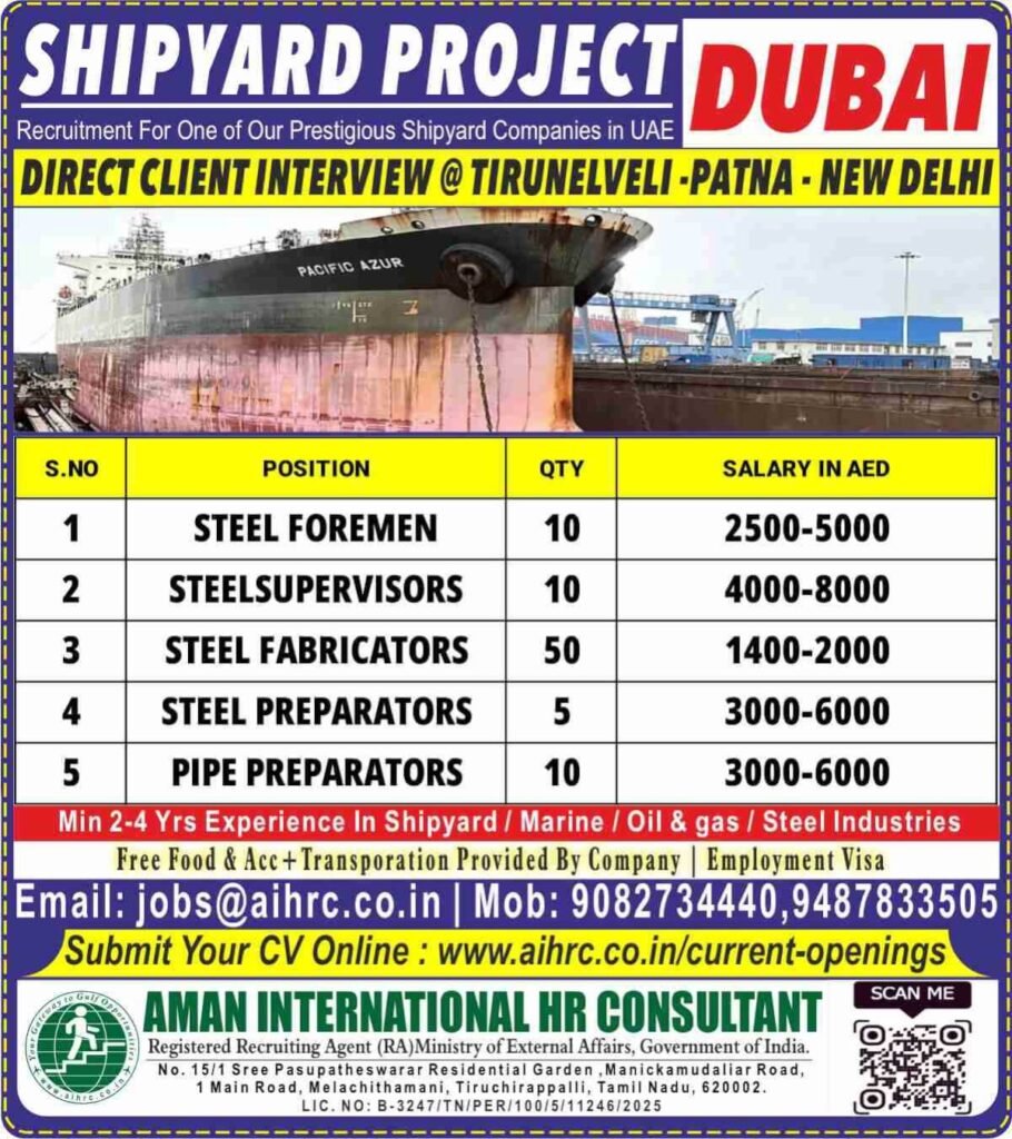 Dubai Shipyard Jobs 2026 – Steel Fabricators, Supervisors & Foremen Hiring Dubai Shipyard Jobs 2026 – Steel Fabricators, Supervisors & Foremen Hiring