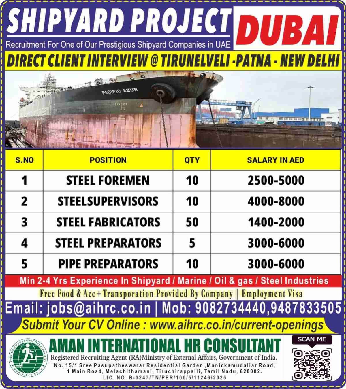 Dubai Shipyard Jobs 2026 – Steel Fabricators, Supervisors & Foremen Hiring